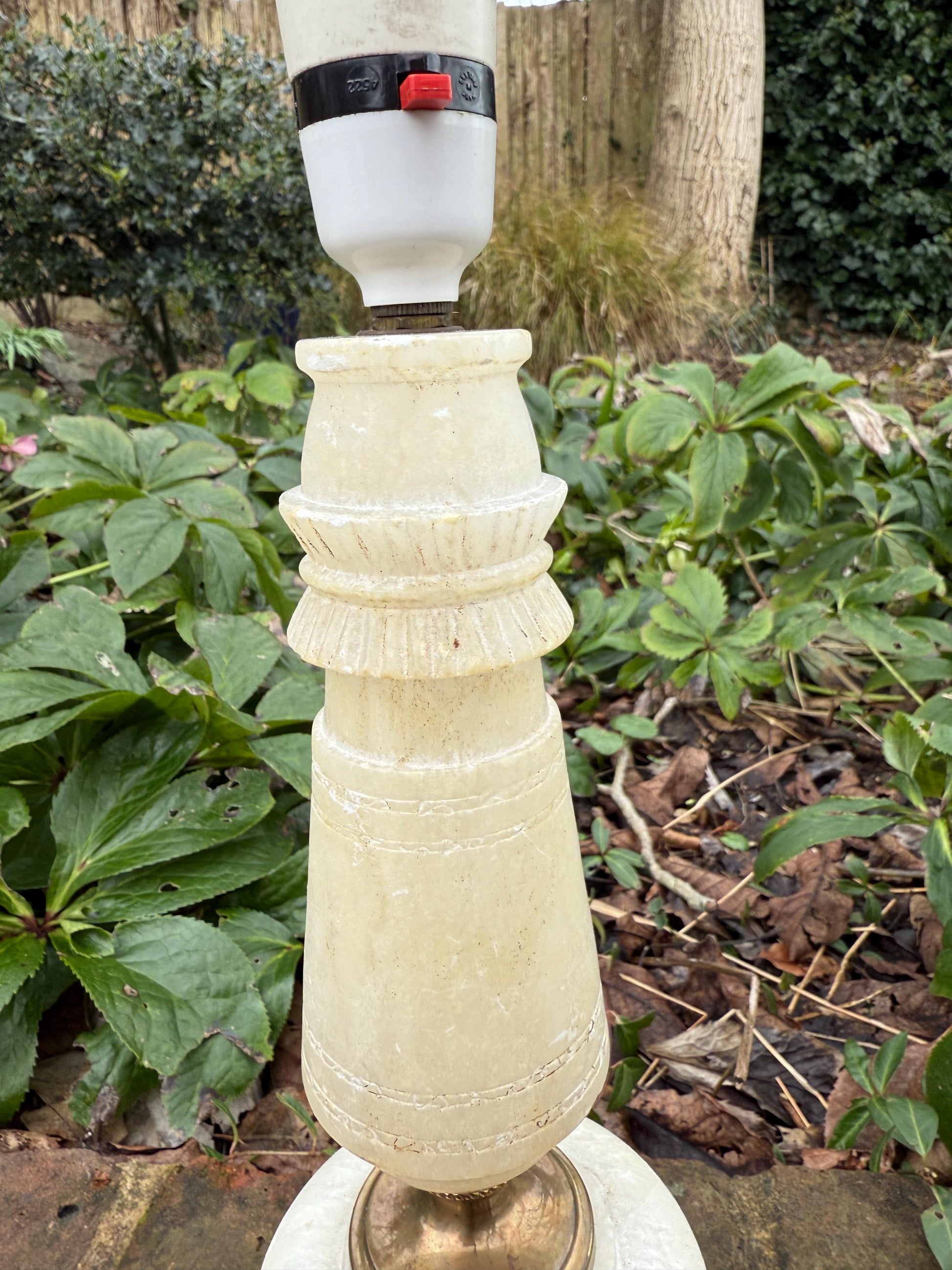 Unusual Retro Alabaster Vintage Table Lamp - white marble lamp - 37cm tall