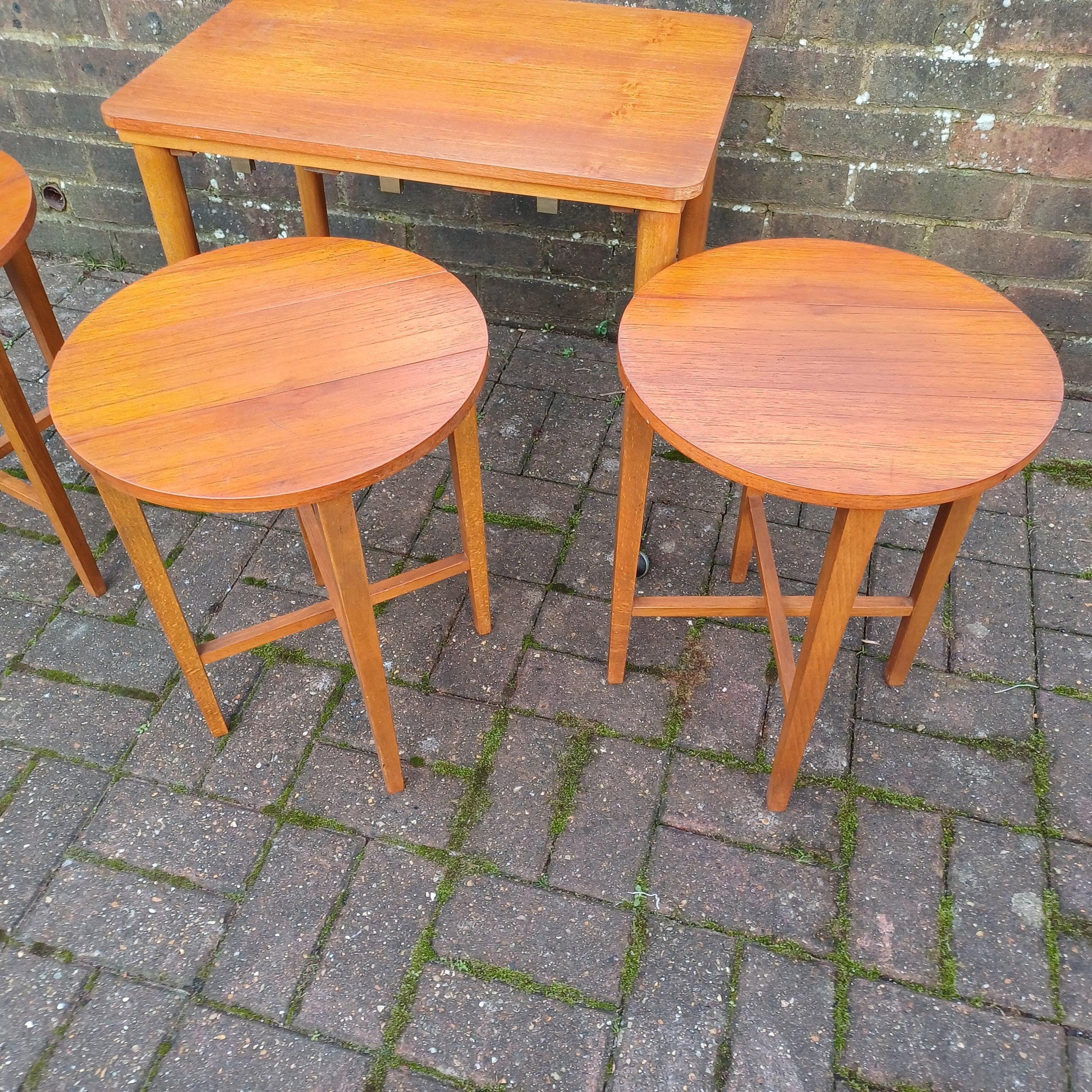 Iconic Danish Teak Vintage Retro Poul Hundevad Coffee Table on Castors Bedside Side Occasional. Nest with Four Auxiliary Folding Tables.