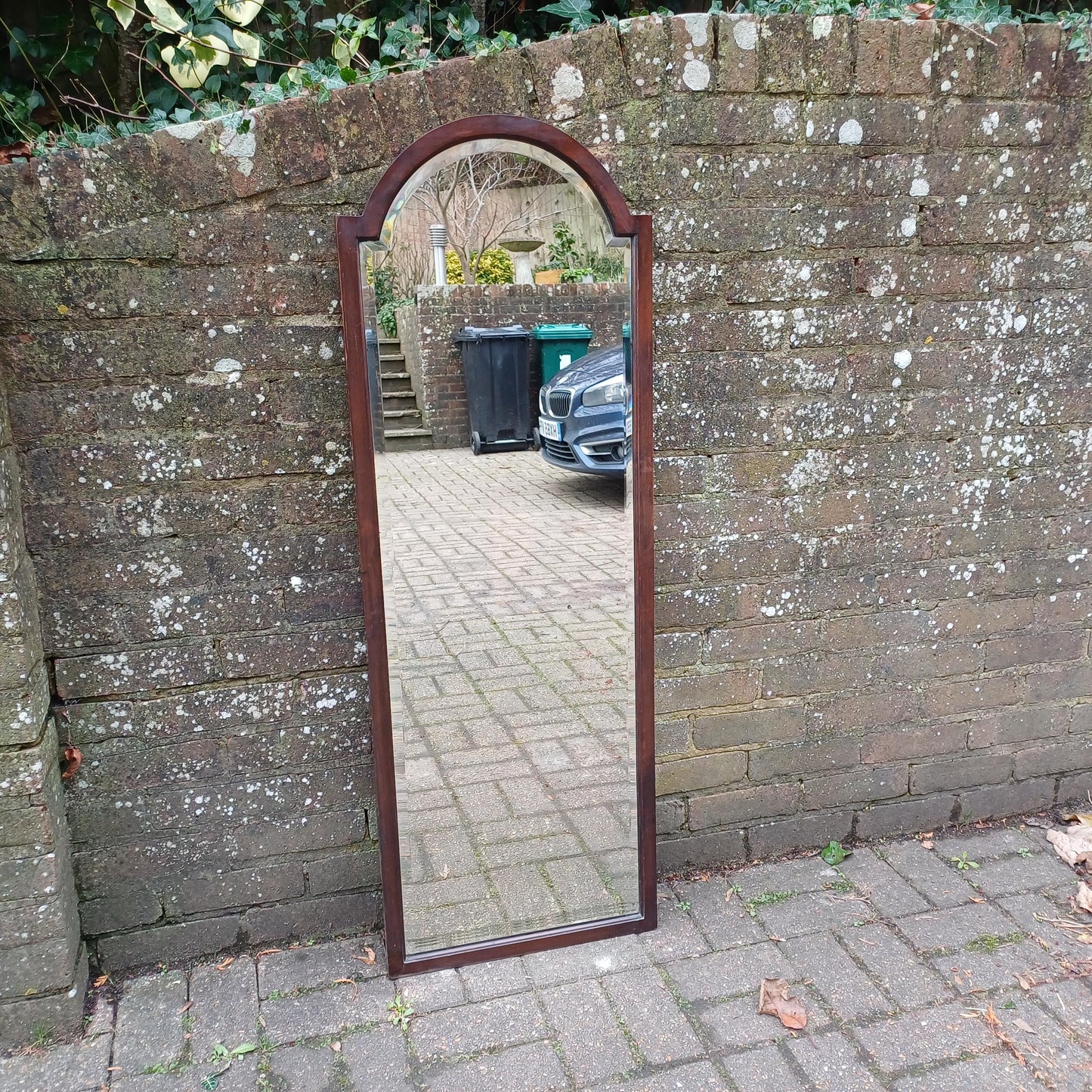 Large Long Vintage 1920s Mahogany Mirror with Arched Top and Bevelled Glass Elegant Antique Wall Decor FREE HAND Delivery