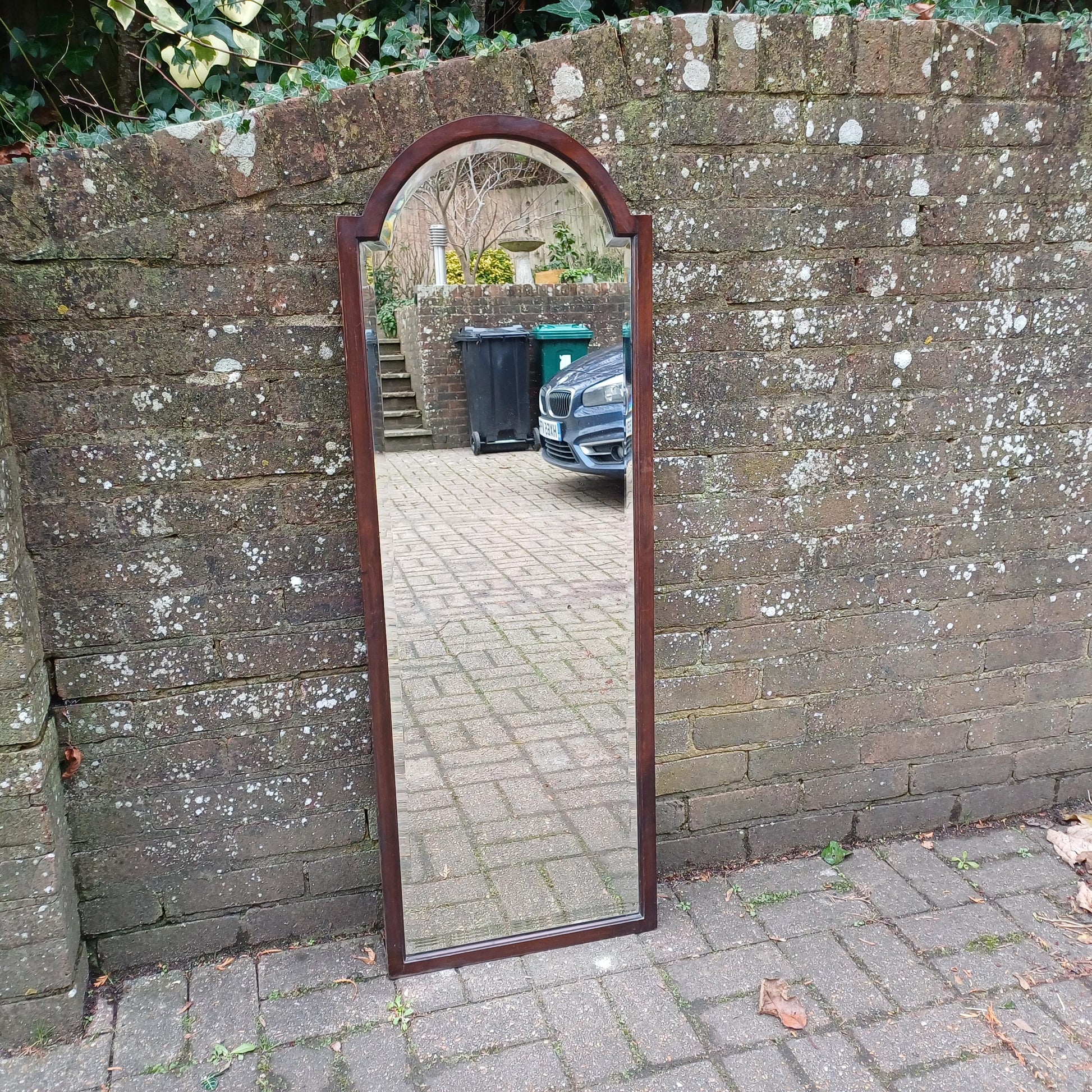 Large Long Vintage 1920s Mahogany Mirror with Arched Top and Bevelled Glass Elegant Antique Wall Decor FREE HAND Delivery