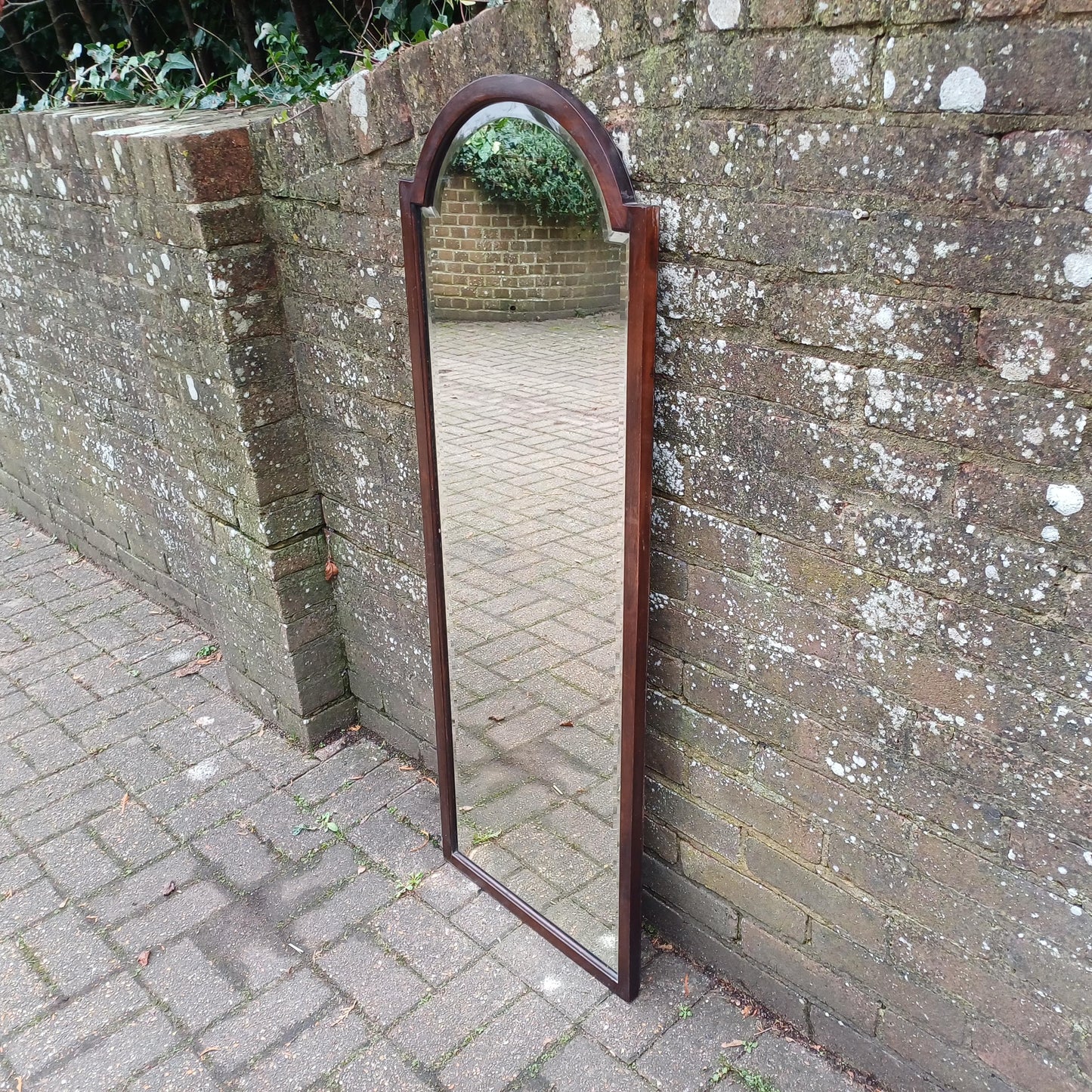 Large Long Vintage 1920s Mahogany Mirror with Arched Top and Bevelled Glass Elegant Antique Wall Decor FREE HAND Delivery
