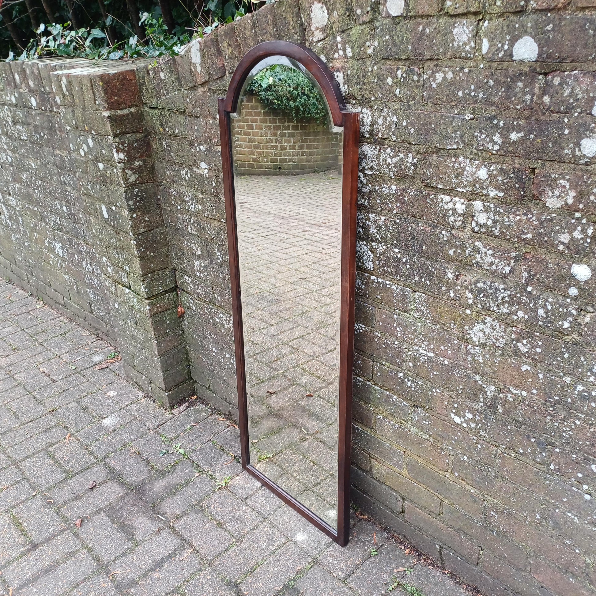 Large Long Vintage 1920s Mahogany Mirror with Arched Top and Bevelled Glass Elegant Antique Wall Decor FREE HAND Delivery