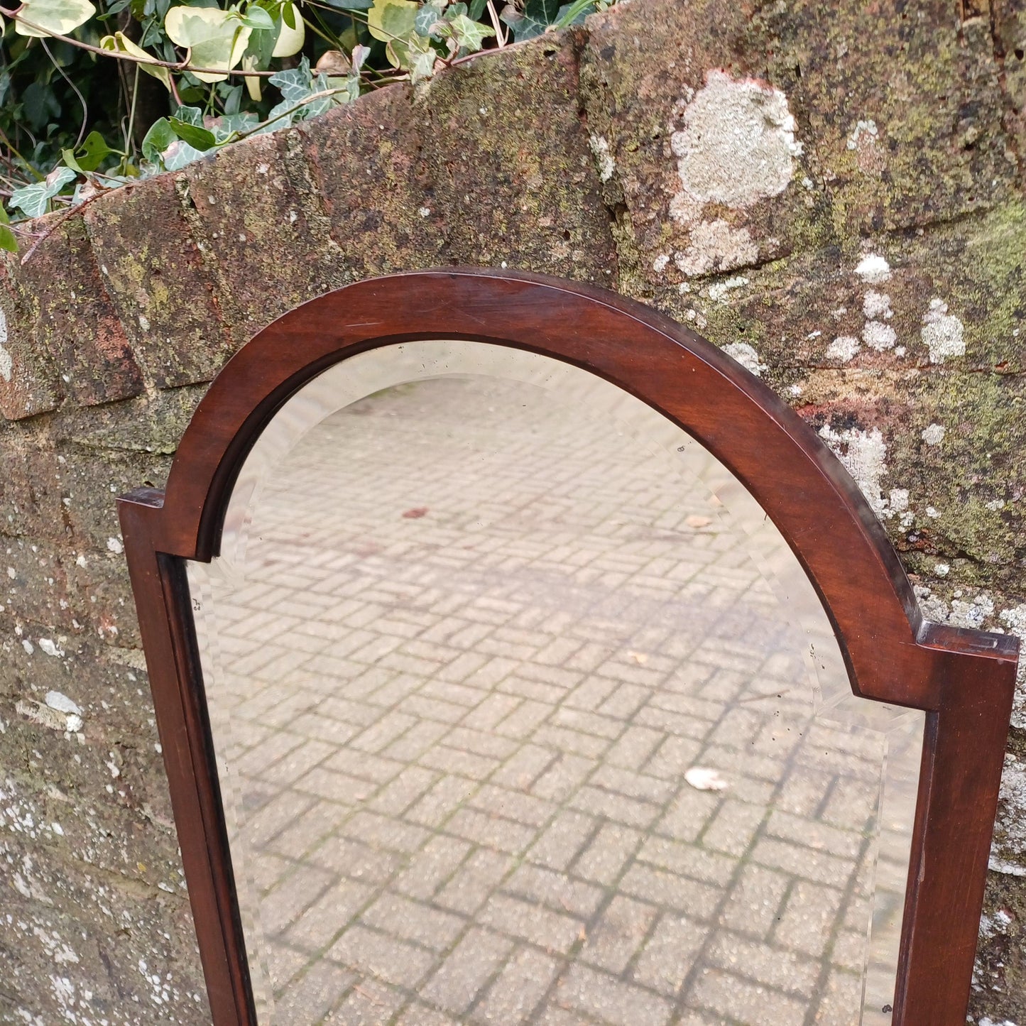Large Long Vintage 1920s Mahogany Mirror with Arched Top and Bevelled Glass Elegant Antique Wall Decor FREE HAND Delivery
