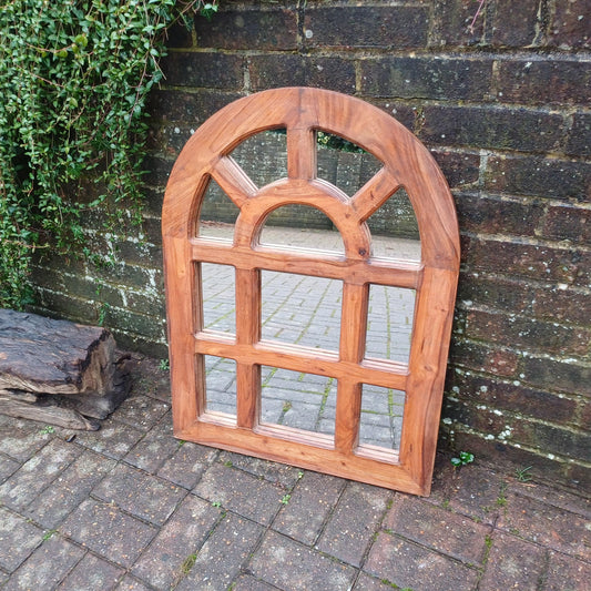Grand Hardwood Chunky Arched Heavy Decorative Vintage 80s Wall Mirror Natural Finish with Character