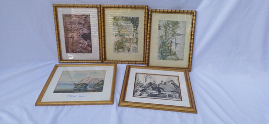 5 Collection Incl. Set of 3 Vintage Pictures Picture Frames Framing Glazed Backings Frame Artist Upcycling Project
