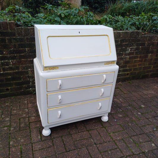 Vintage Retro Style Painted Bureau in Farrow and Ball Desk Chest of Drawers. Restored and Hand Finished FREE HAND Delivery