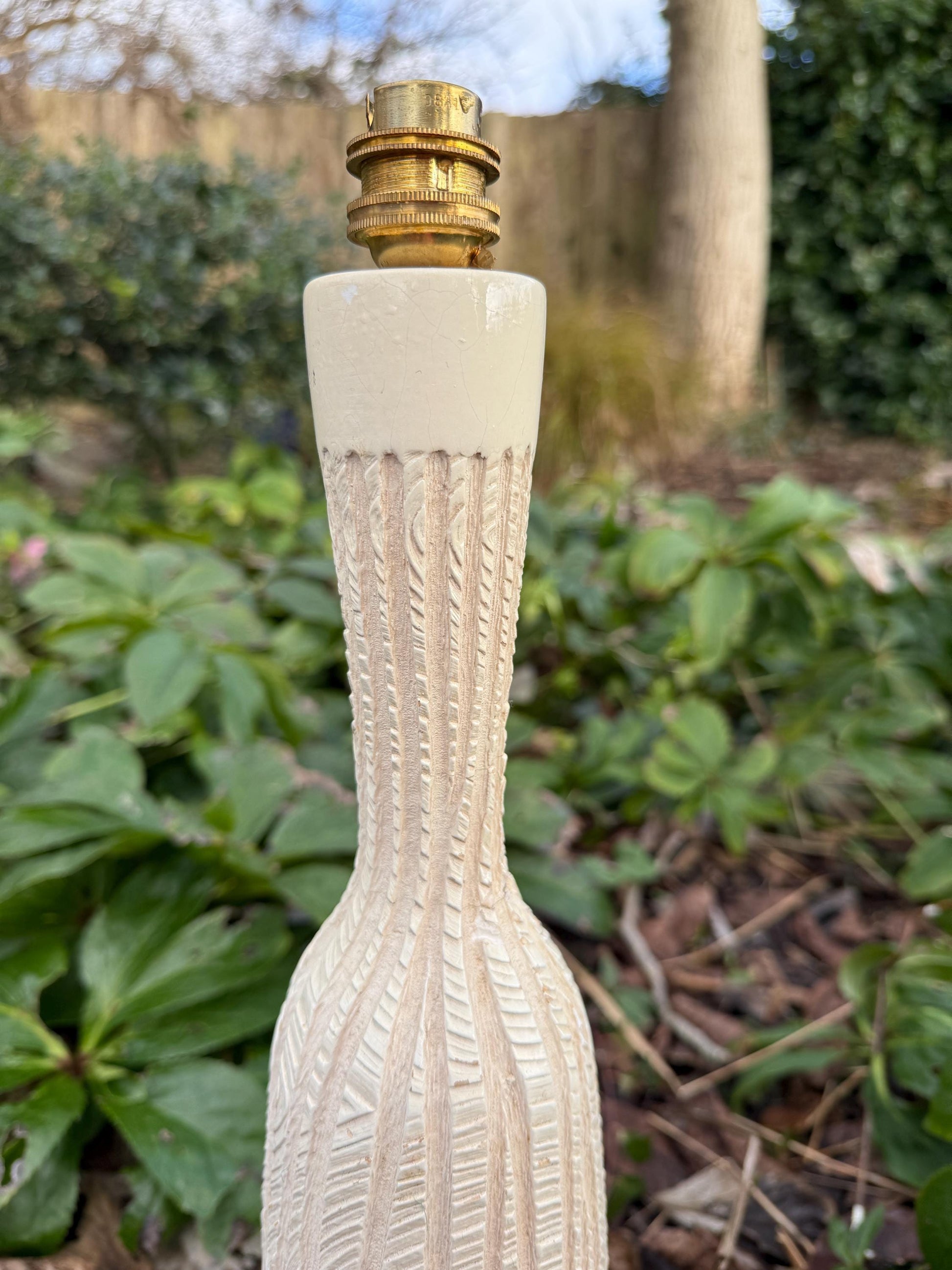 1970s Retro Bottle Shape Table Lamp - wood effect design - working - 40cm tall