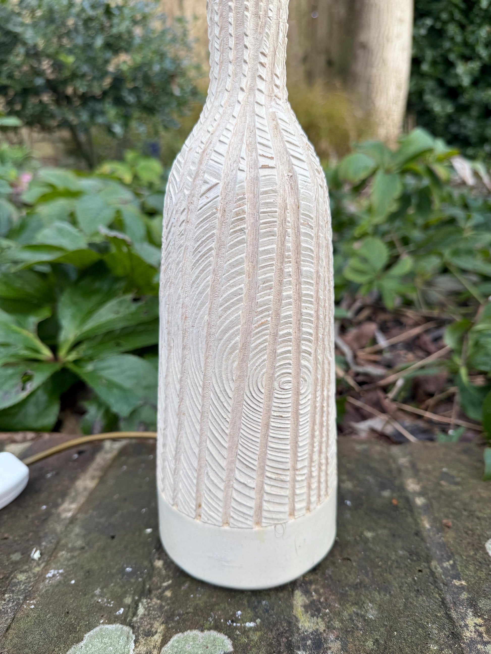 1970s Retro Bottle Shape Table Lamp - wood effect design - working - 40cm tall