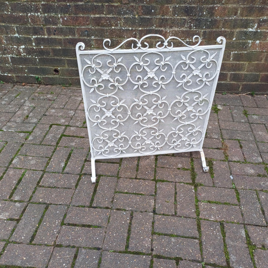 Vintage Mid 20th Century Iron Fire Screen Guard Painted White Heavy Quality