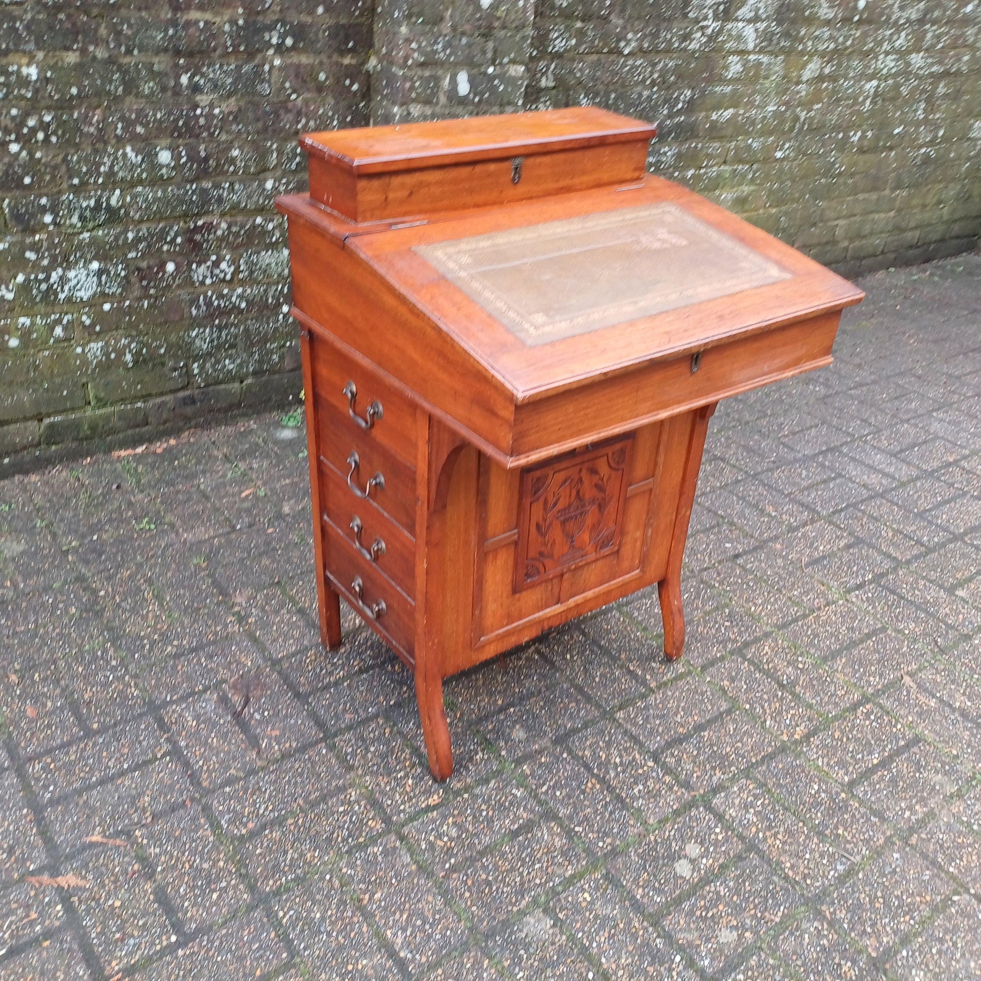Vintage Davenport Antique Walnut Writing Desk with Carved Panel, Late 19th/Early 20th Century FREE HAND Delivery