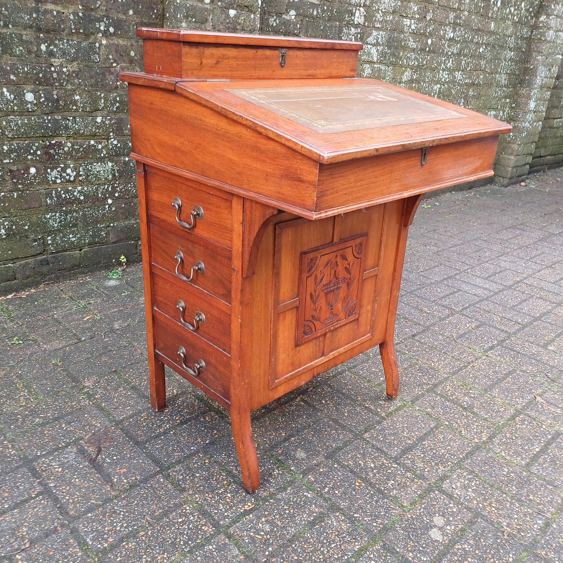 Vintage Davenport Antique Walnut Writing Desk with Carved Panel, Late 19th/Early 20th Century FREE HAND Delivery