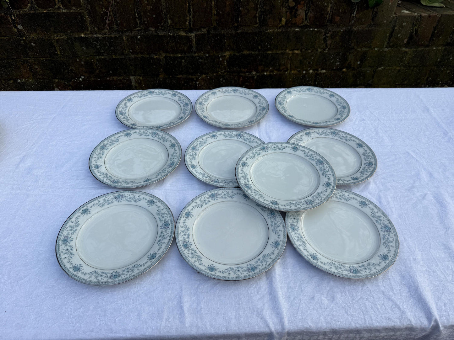 Large Noritake Quality Fine China ‘Blue Hill’ Blue and Silver Large Vintage Dinner Service. 39 Pieces