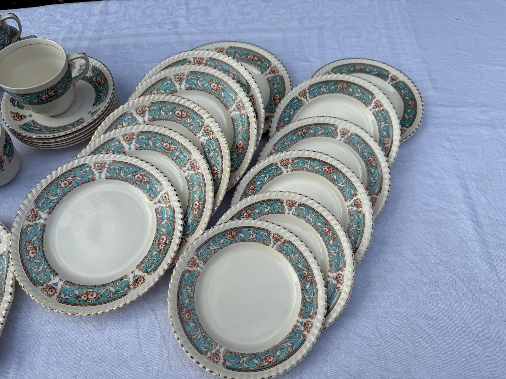 Vintage Tea Service by Johnson Bros, Old English China Floral, Cups Saucers Side Plates Milk Jug Bowl Cake Plate - super tea set 31 pieces