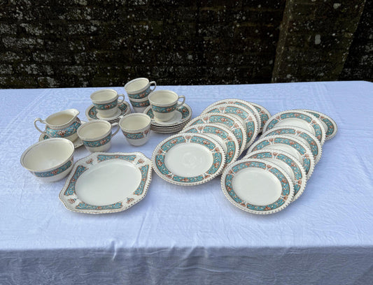 marvellous 1950s Johnson Bros, might be earlier. Old English pattern with floral blue design.  lovely condition. part set.
