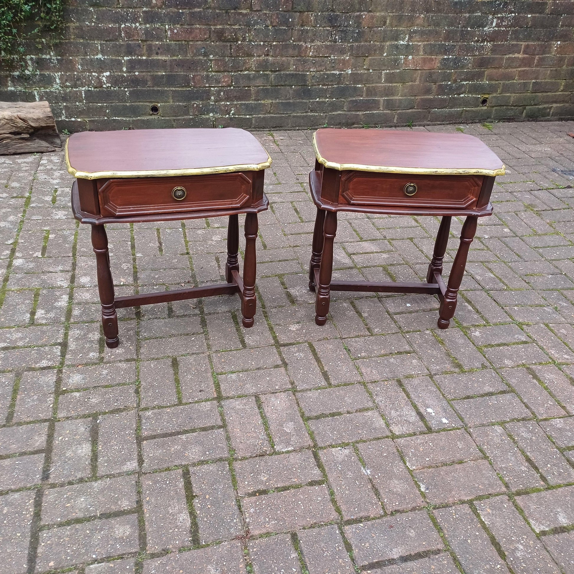 Pair of Vintage Bedside Cupboards with Hand Painted Gold Highlights