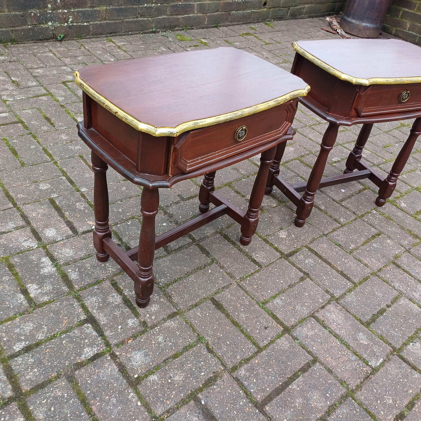 Pair of Vintage Bedside Cupboards with Hand Painted Gold Highlights