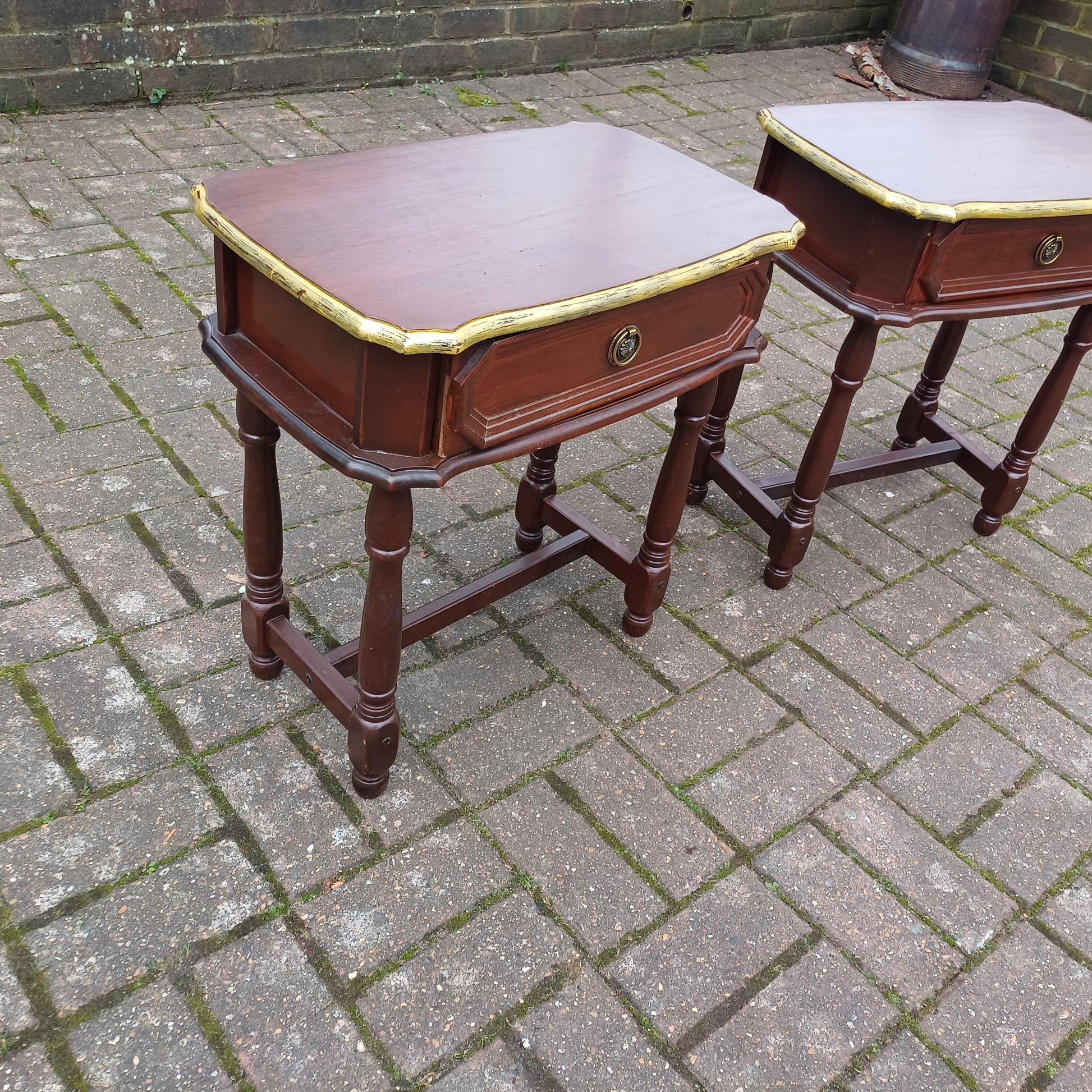 Pair of Vintage Bedside Cupboards with Hand Painted Gold Highlights