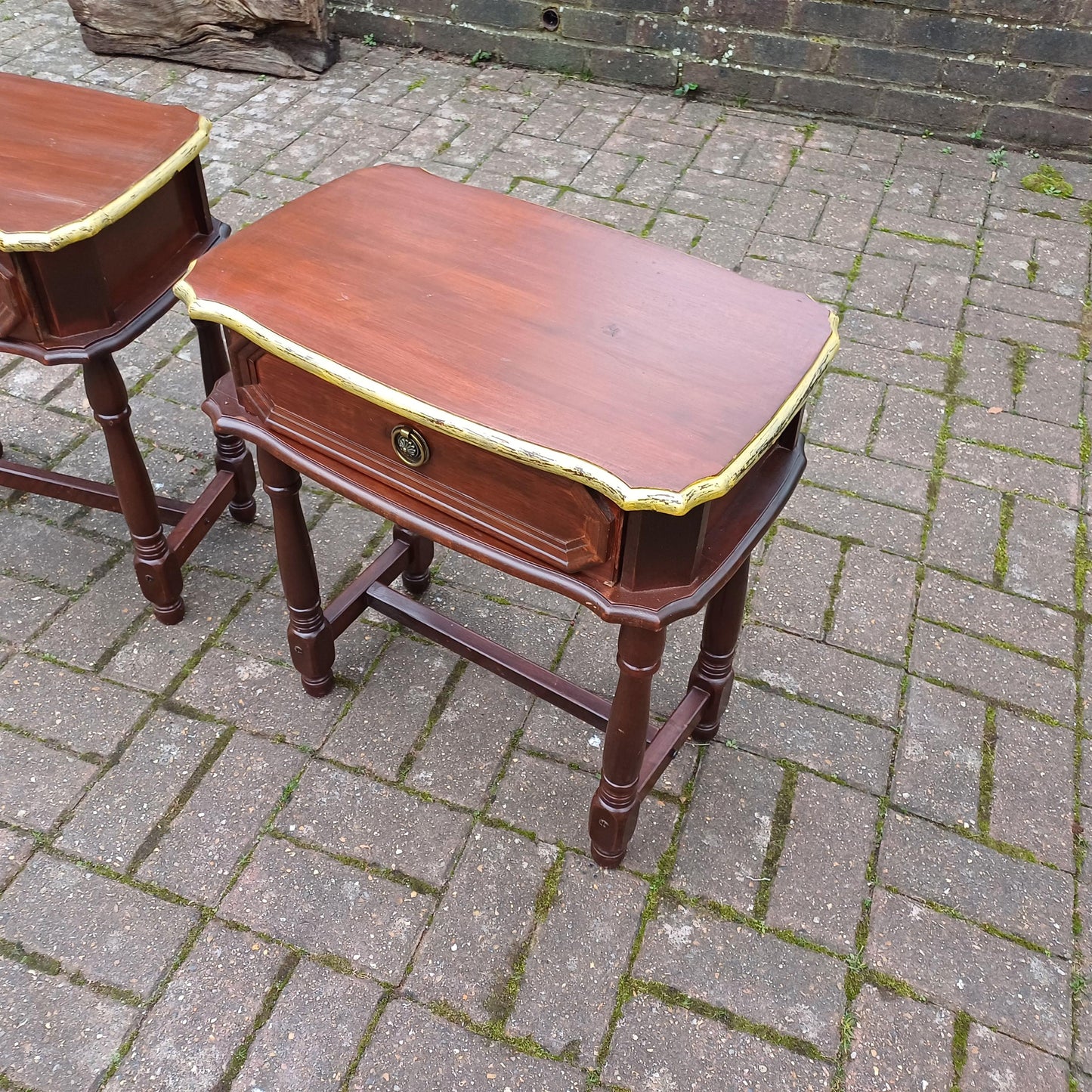 Pair of Vintage Bedside Cupboards with Hand Painted Gold Highlights