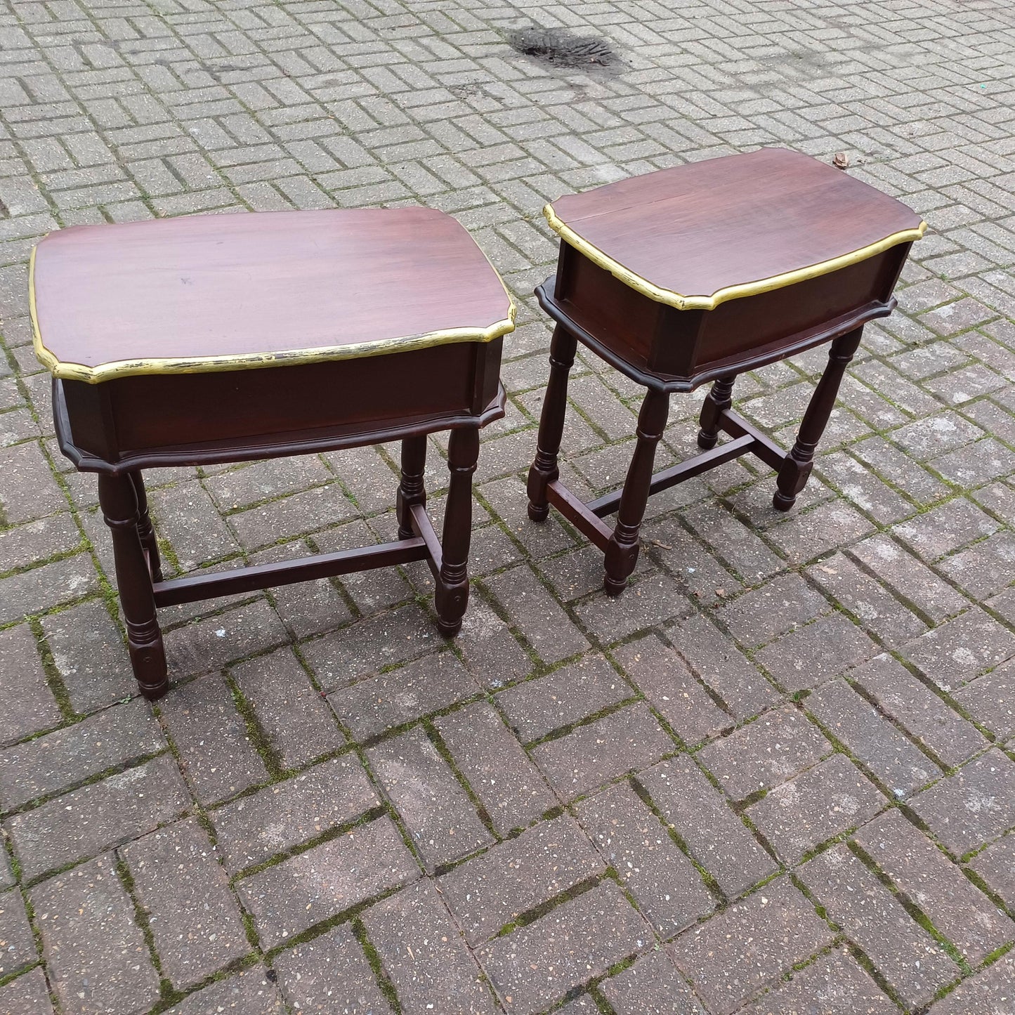 Pair of Vintage Bedside Cupboards with Hand Painted Gold Highlights