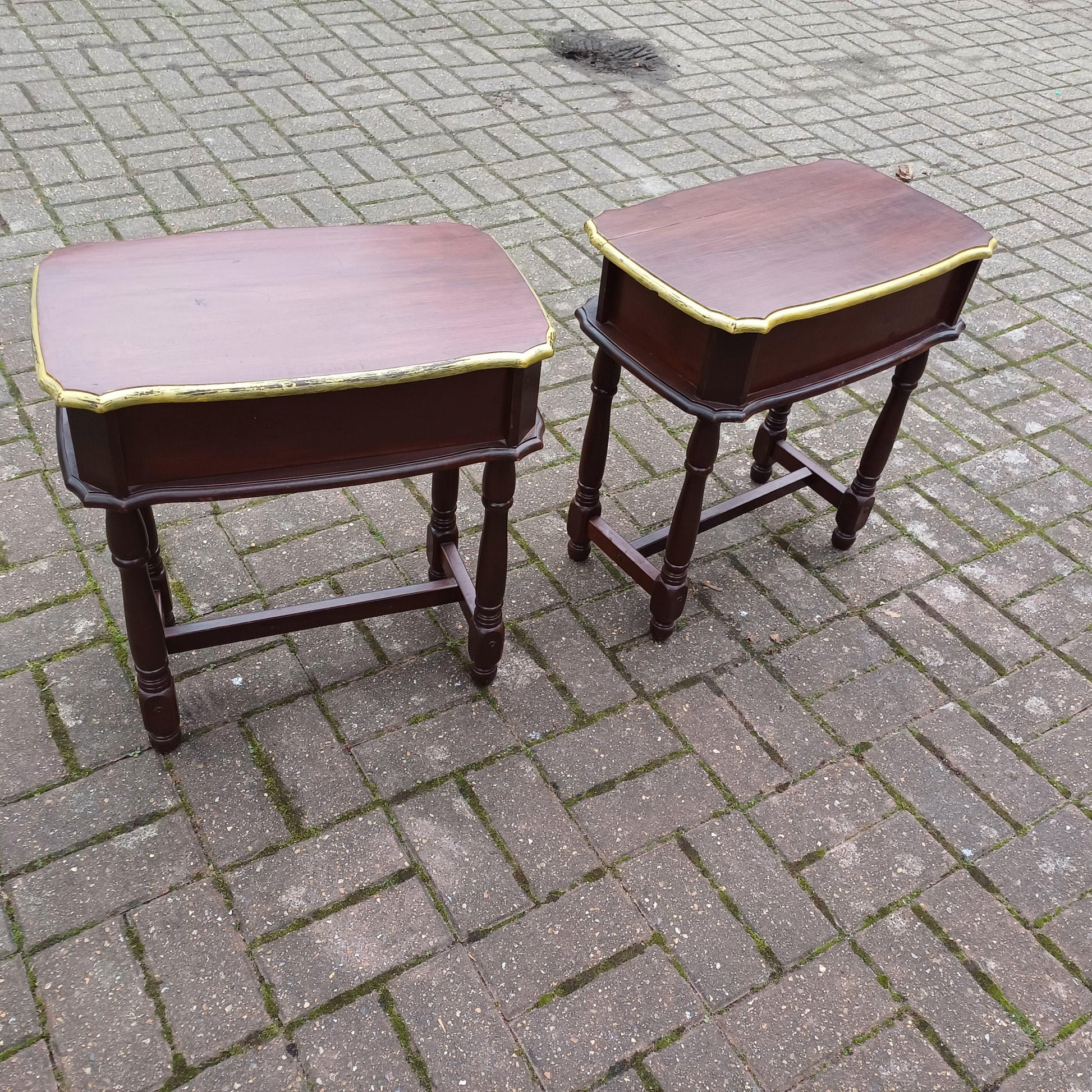 Pair of Vintage Bedside Cupboards with Hand Painted Gold Highlights