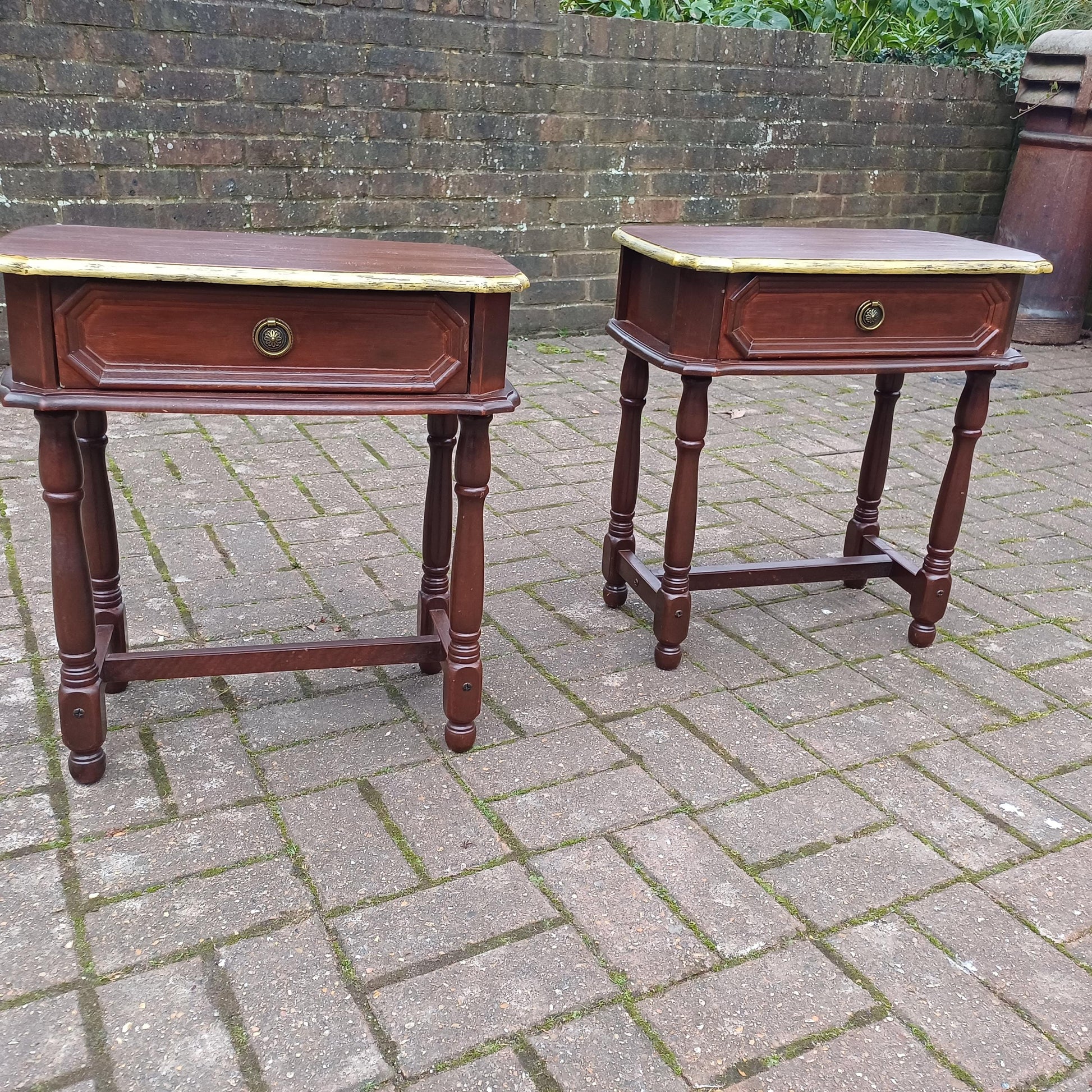 Pair of Vintage Bedside Cupboards with Hand Painted Gold Highlights