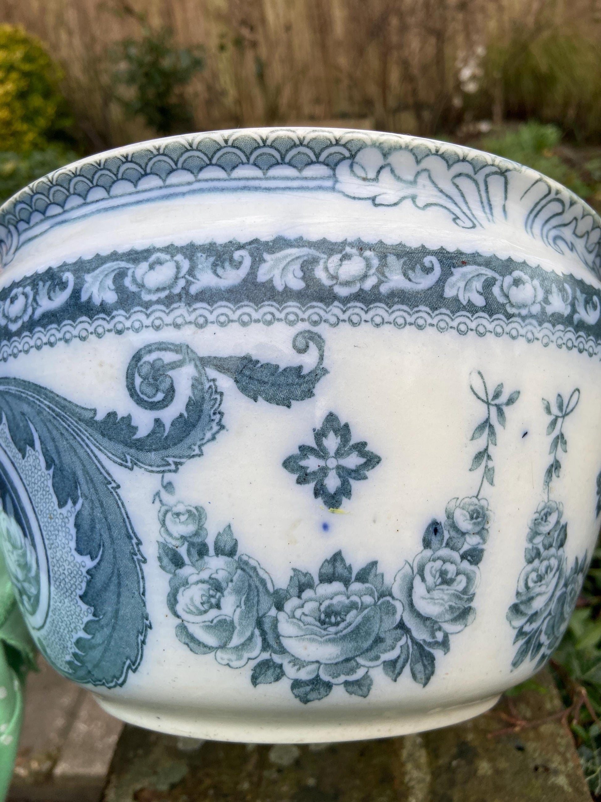 Antique planter, Victorian Blue and White Antique Chamber Pot, Potty, Indoor planter, Orient pattern