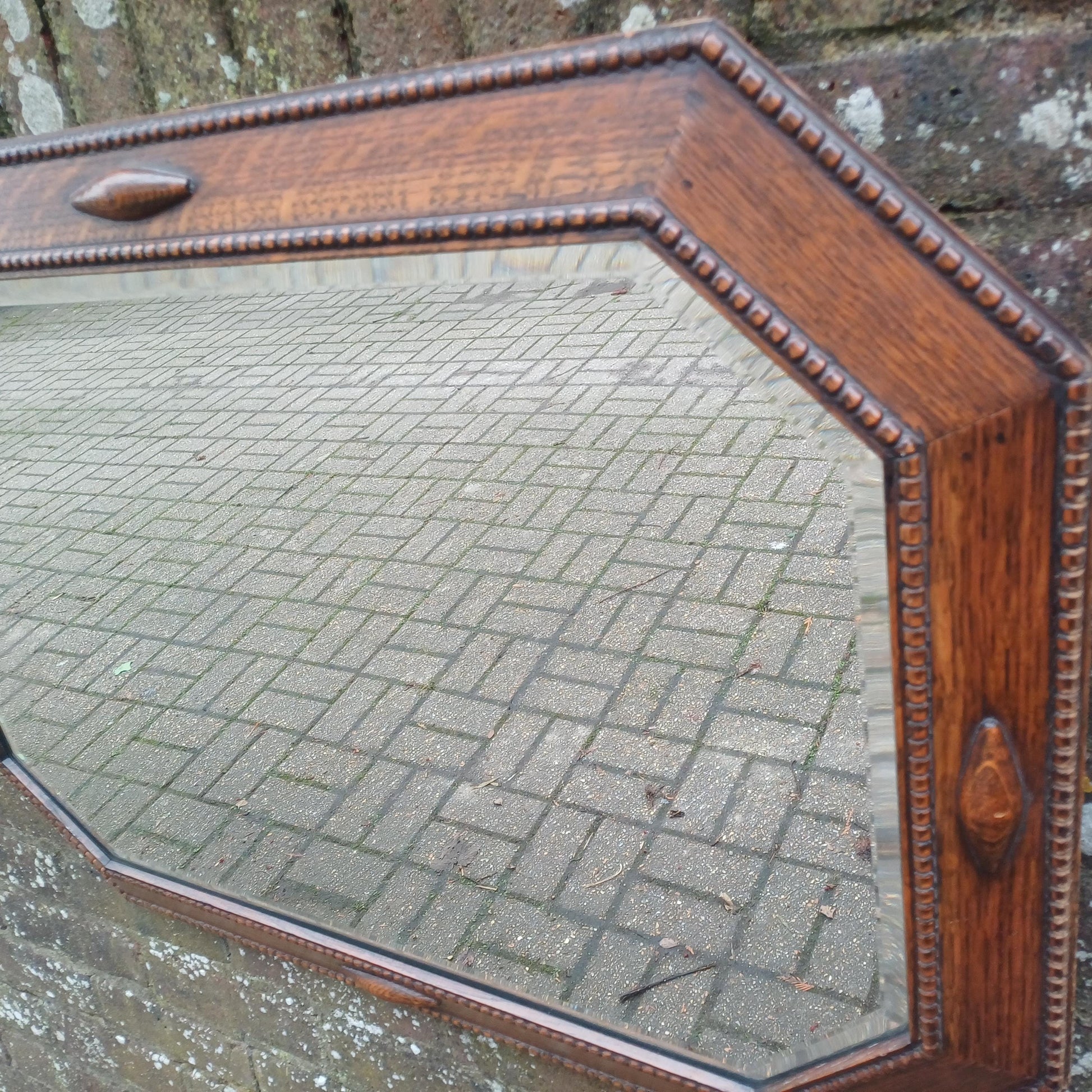 Huge Vintage 1920s Superior Oak Hexagonal Mirror. Bevelled Glass in VGC. FREE HAND Delivery