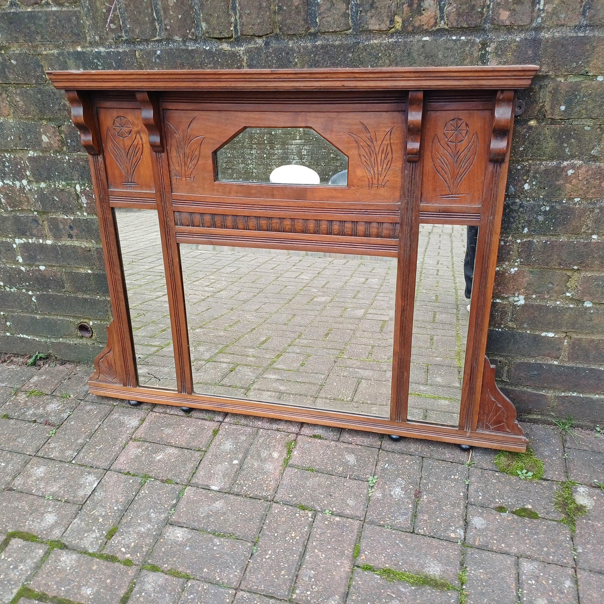 Beautiful Late Victorian Mahogany or Walnut Overmantel or Wall Mirror – FREE HAND Delivery