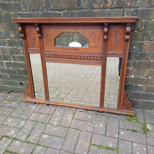 Beautiful Late Victorian Mahogany or Walnut Overmantel or Wall Mirror – FREE HAND Delivery