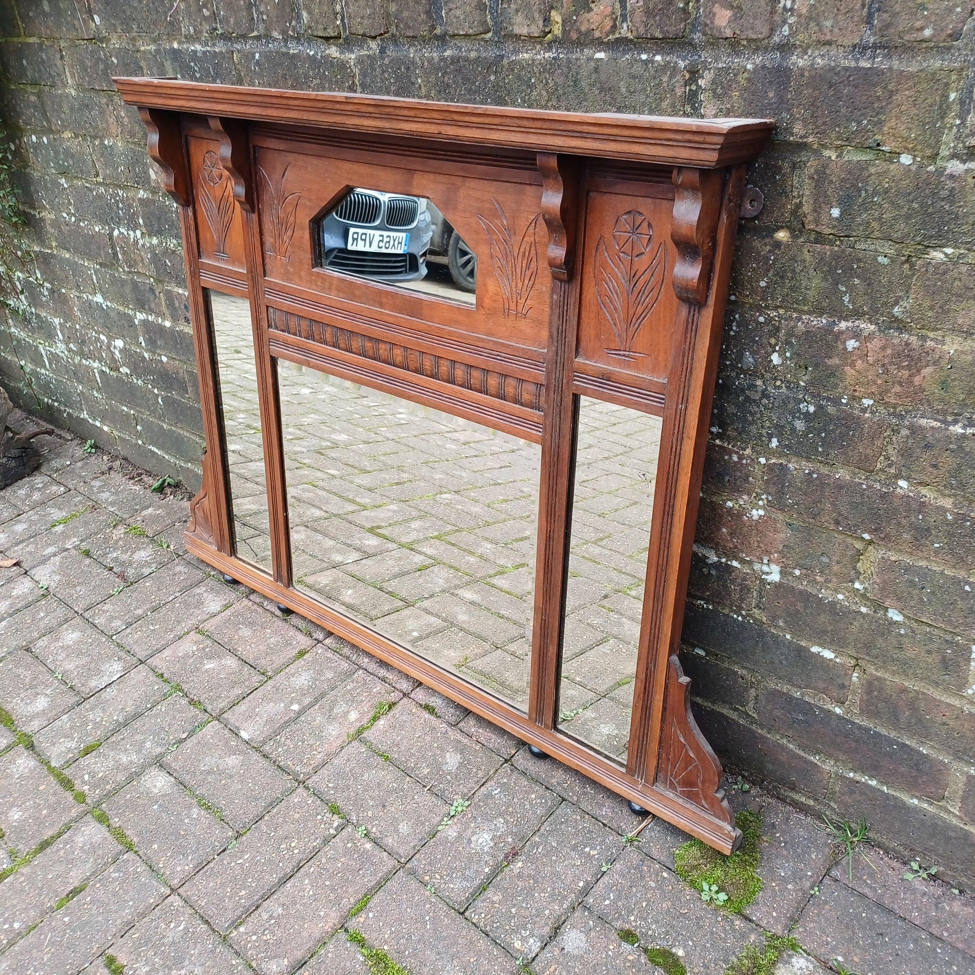 Beautiful Late Victorian Mahogany or Walnut Overmantel or Wall Mirror – FREE HAND Delivery