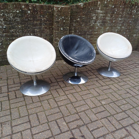 Set of 3 1970s Style Globe Chairs Chrome and Fibre Glass or Plastic Need Work FREE HAND Delivery Revolving