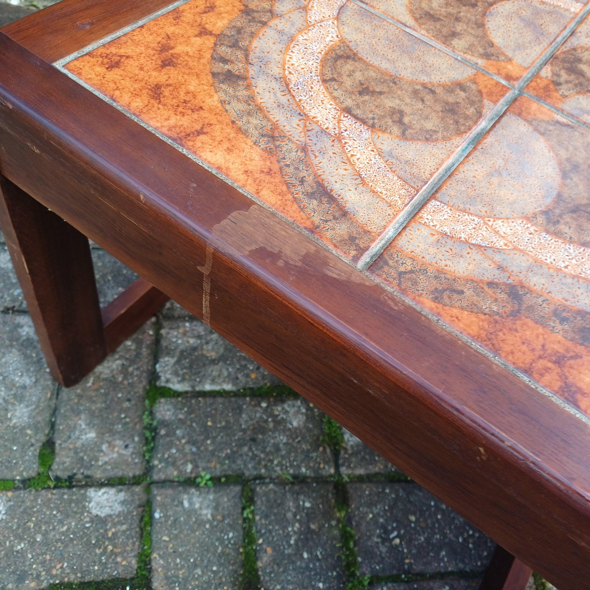 Classic Set of 70s Retro Mid Century Tile Top and Teak Hefty Coffee Side Occasional Bedside Tables FREE HAND Delivery