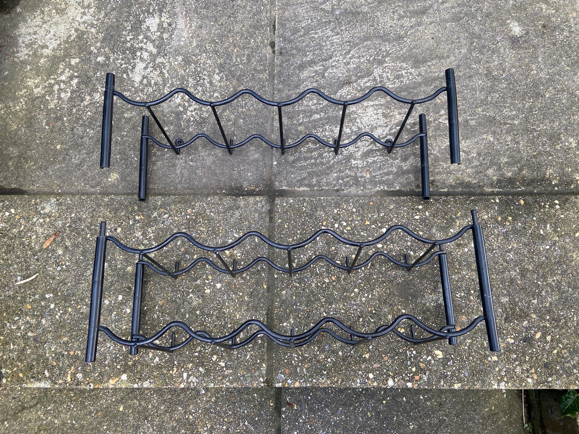 Retro 1970s plastic and metal wine rack for up to 15 bottles of wine - surface or wall mounted, Auriol style