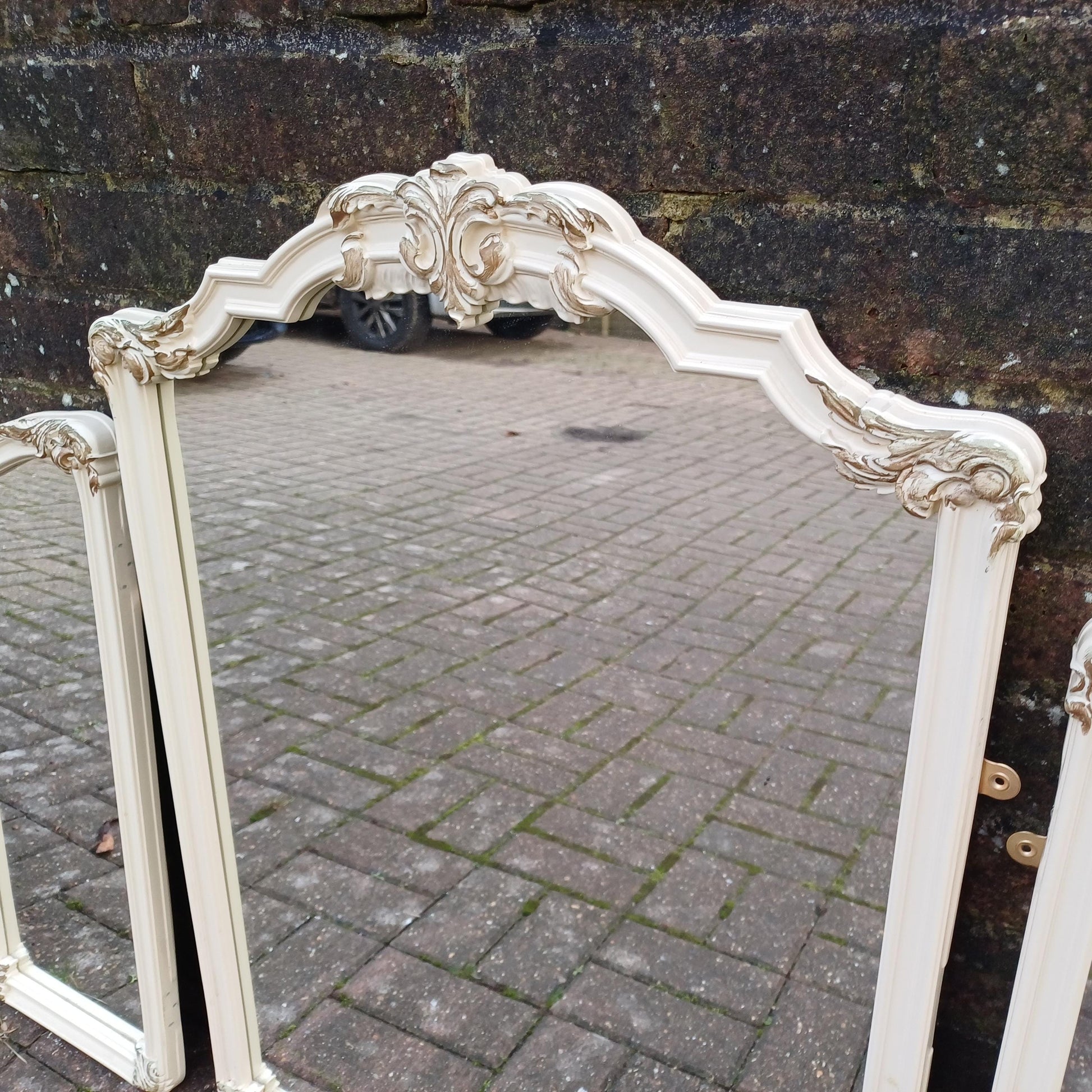 Quirky Vintage Dressing Table Mirror Set Over Mantel – Adaptable Trio with Gold Highlights (1970s/80s) FREE HAND Delivery