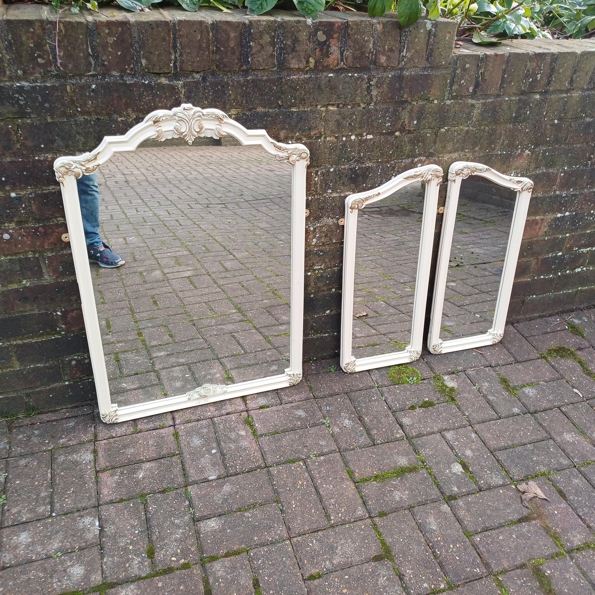 Quirky Vintage Dressing Table Mirror Set Over Mantel – Adaptable Trio with Gold Highlights (1970s/80s) FREE HAND Delivery