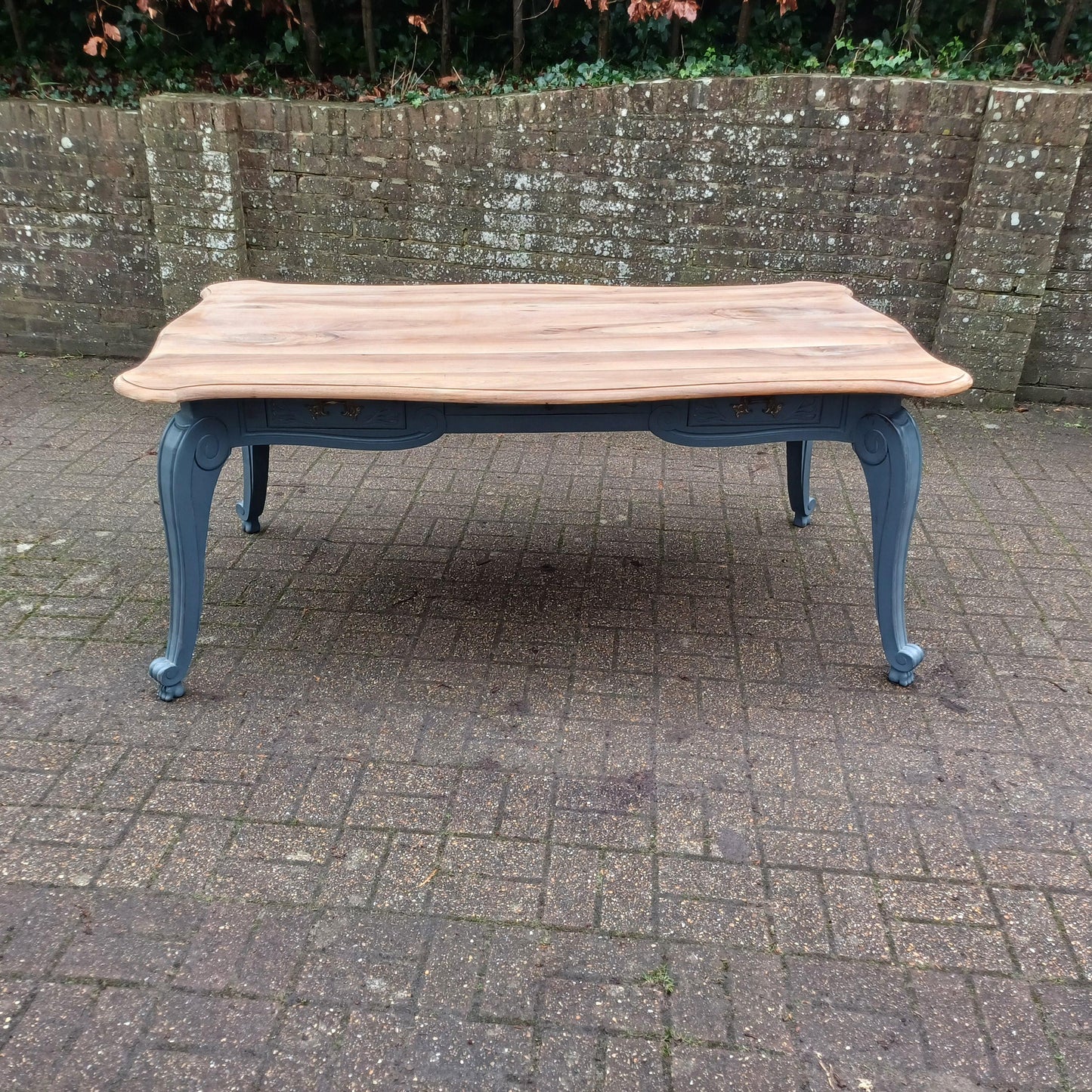 Huge 6ft French Dining Table or Desk. Beautifully Upcycled Painted Grey Base Stripped Wooden Top FREE HAND Delivery