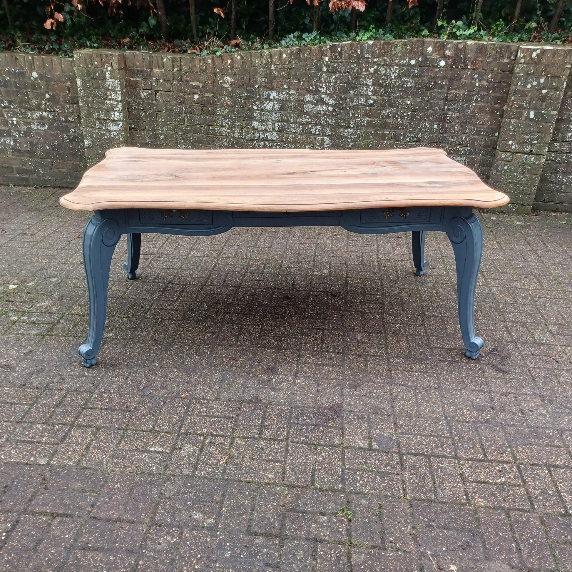 Huge 6ft French Dining Table or Desk. Beautifully Upcycled Painted Grey Base Stripped Wooden Top FREE HAND Delivery