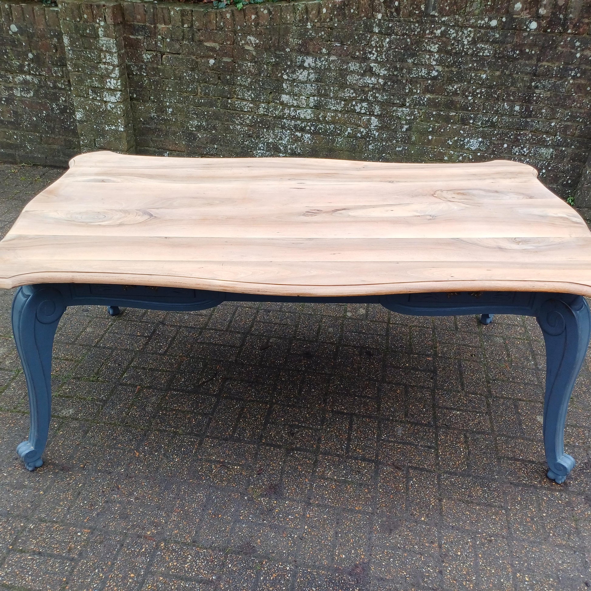 Huge 6ft French Dining Table or Desk. Beautifully Upcycled Painted Grey Base Stripped Wooden Top FREE HAND Delivery