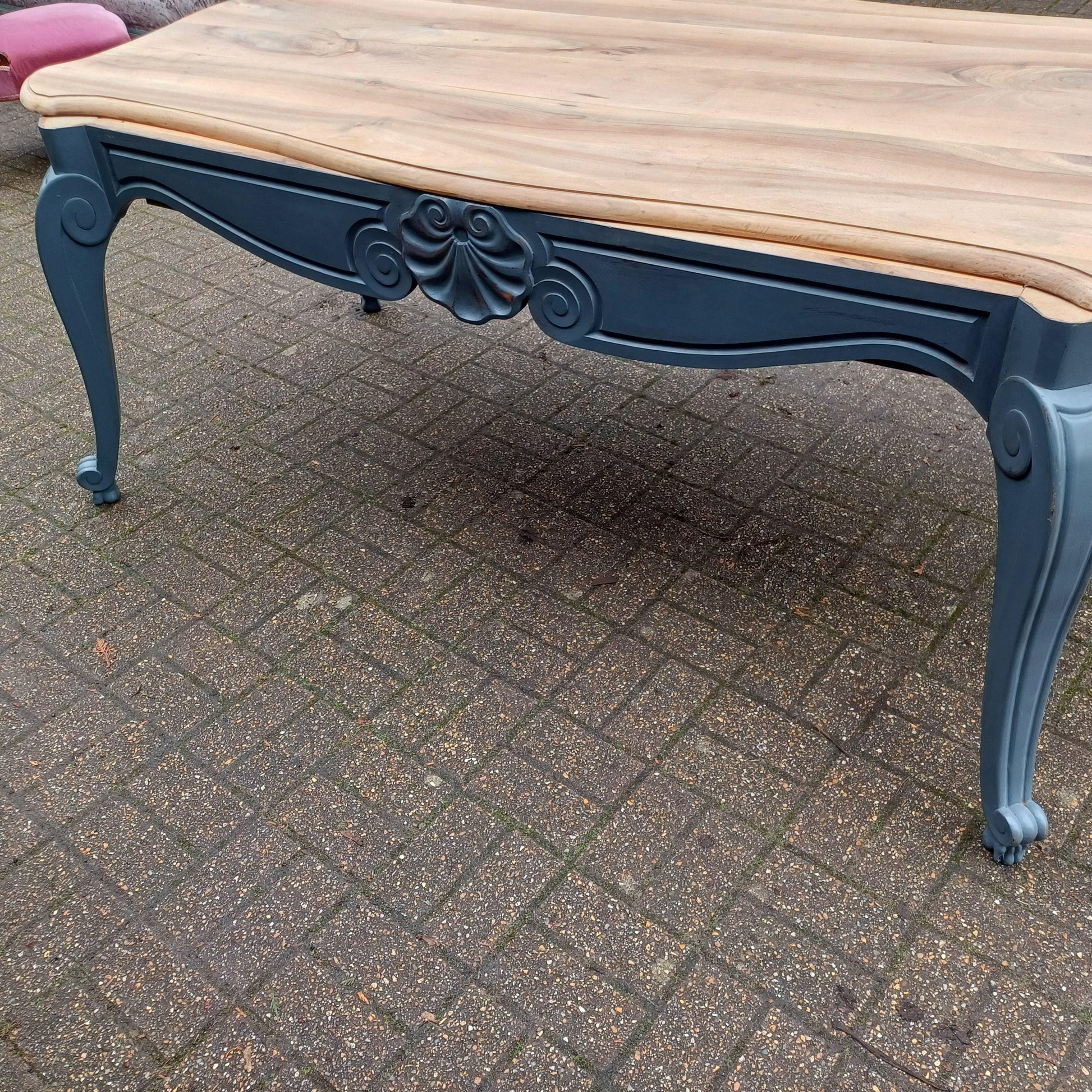 Huge 6ft French Dining Table or Desk. Beautifully Upcycled Painted Grey Base Stripped Wooden Top FREE HAND Delivery
