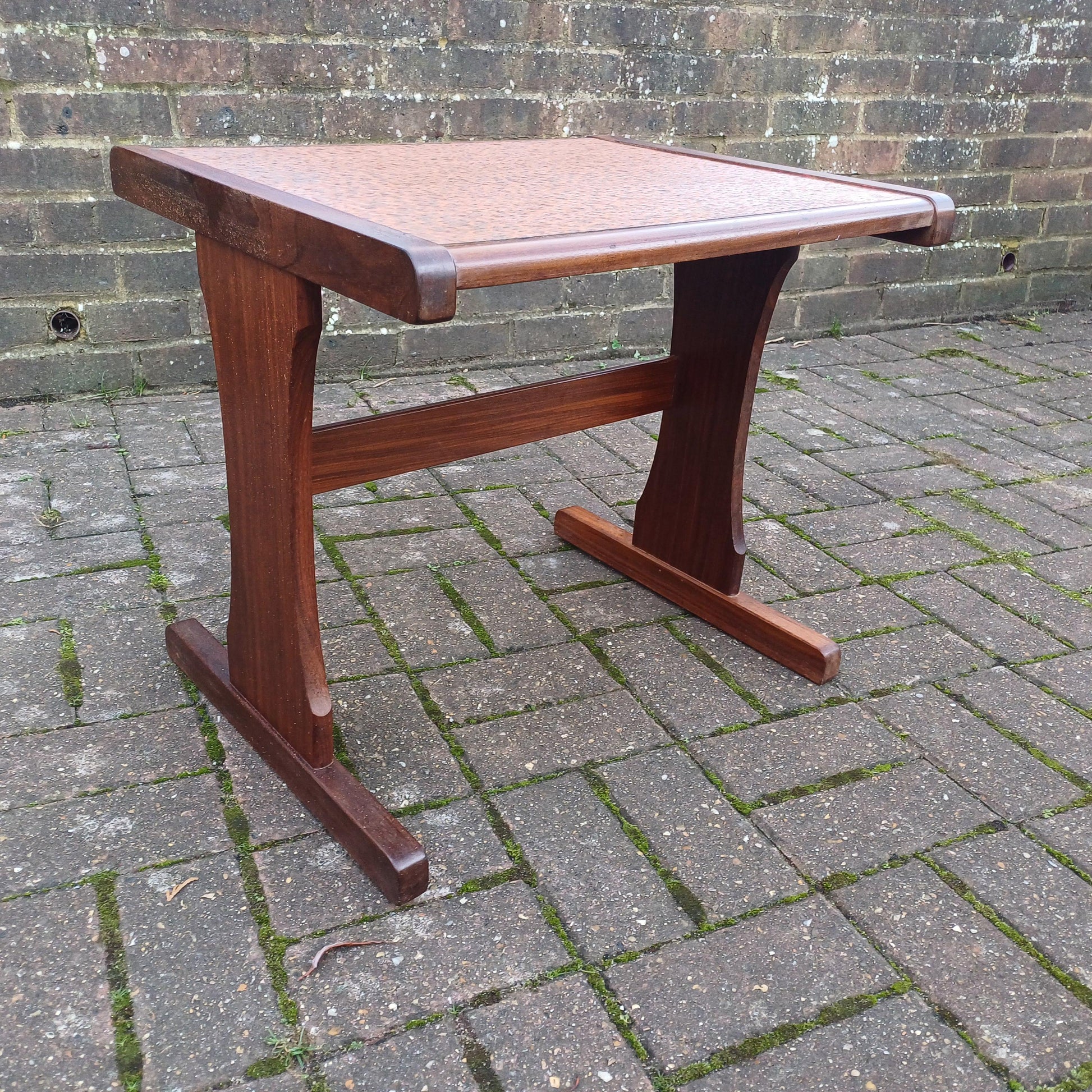 Vintage Retro 1970s Teak Coffee Table with Electroplated Copper Top – Mid-Century Modern Statement Piece