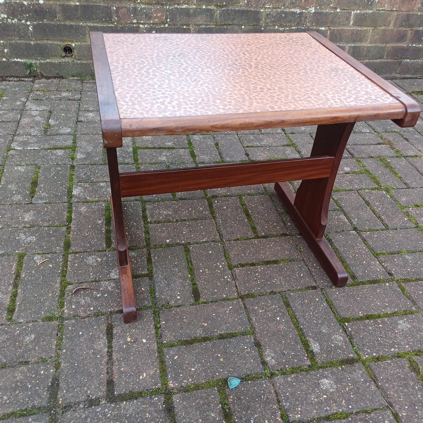 Vintage Retro 1970s Teak Coffee Table with Electroplated Copper Top – Mid-Century Modern Statement Piece