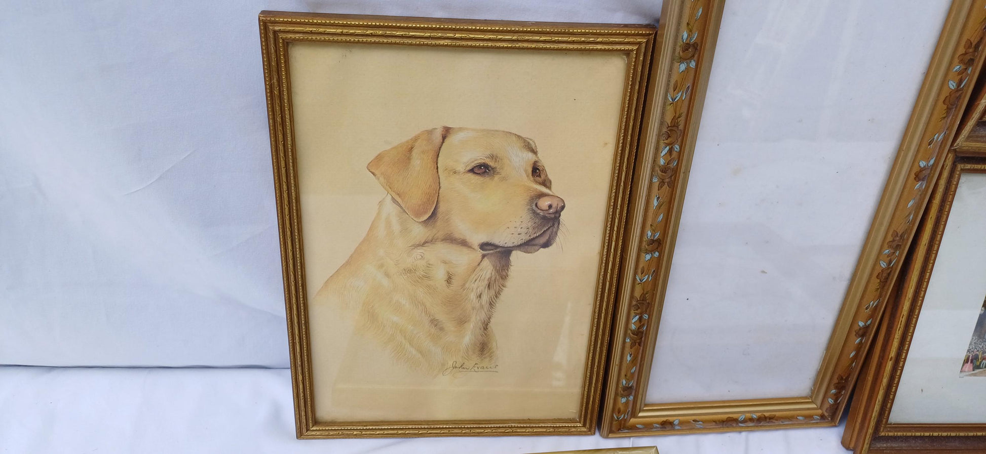 Collection of 7 Gold Vintage Pictures Prints Frames Framing Glazed with Boarded Backings Frame Photo Photograph Artist Upcycling Project.