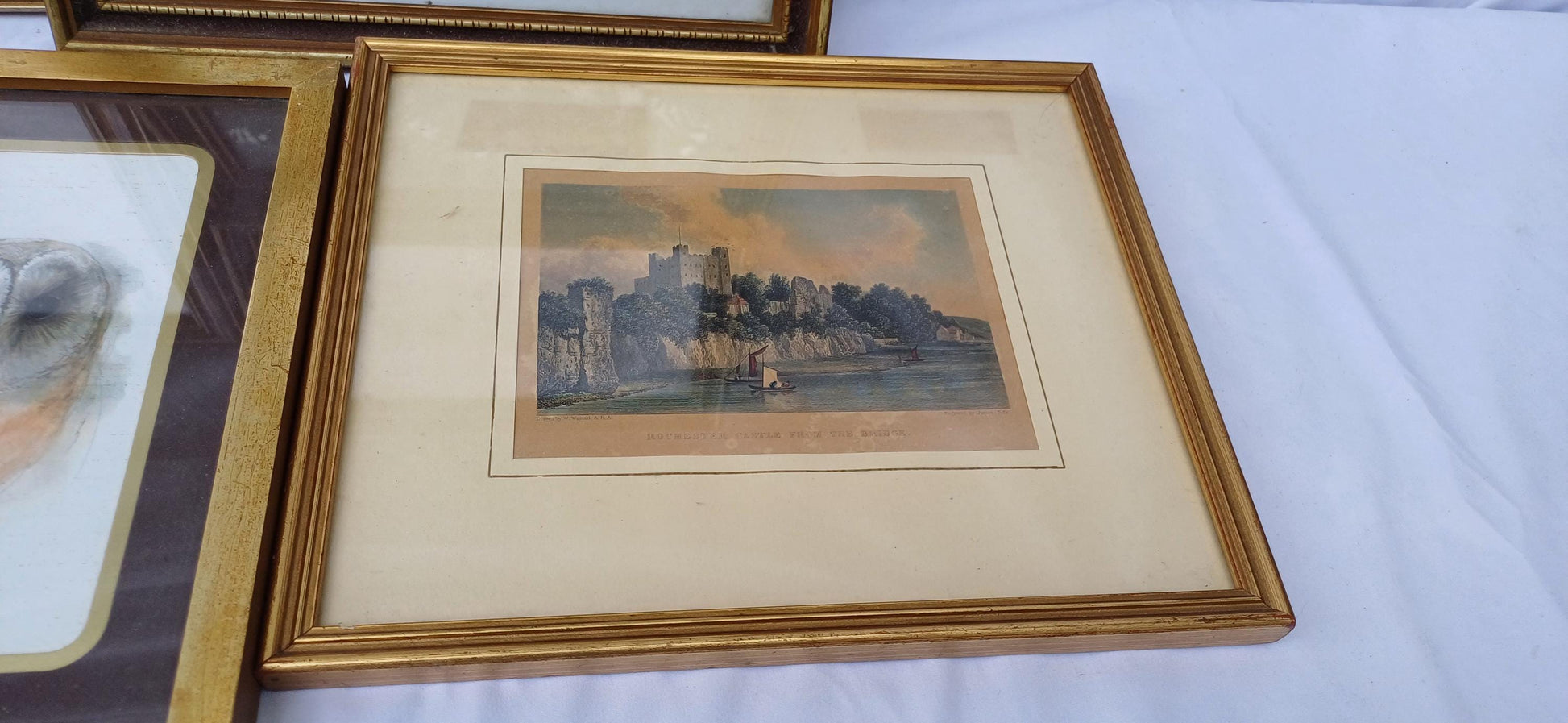 Collection of 7 Gold Vintage Pictures Prints Frames Framing Glazed with Boarded Backings Frame Photo Photograph Artist Upcycling Project.
