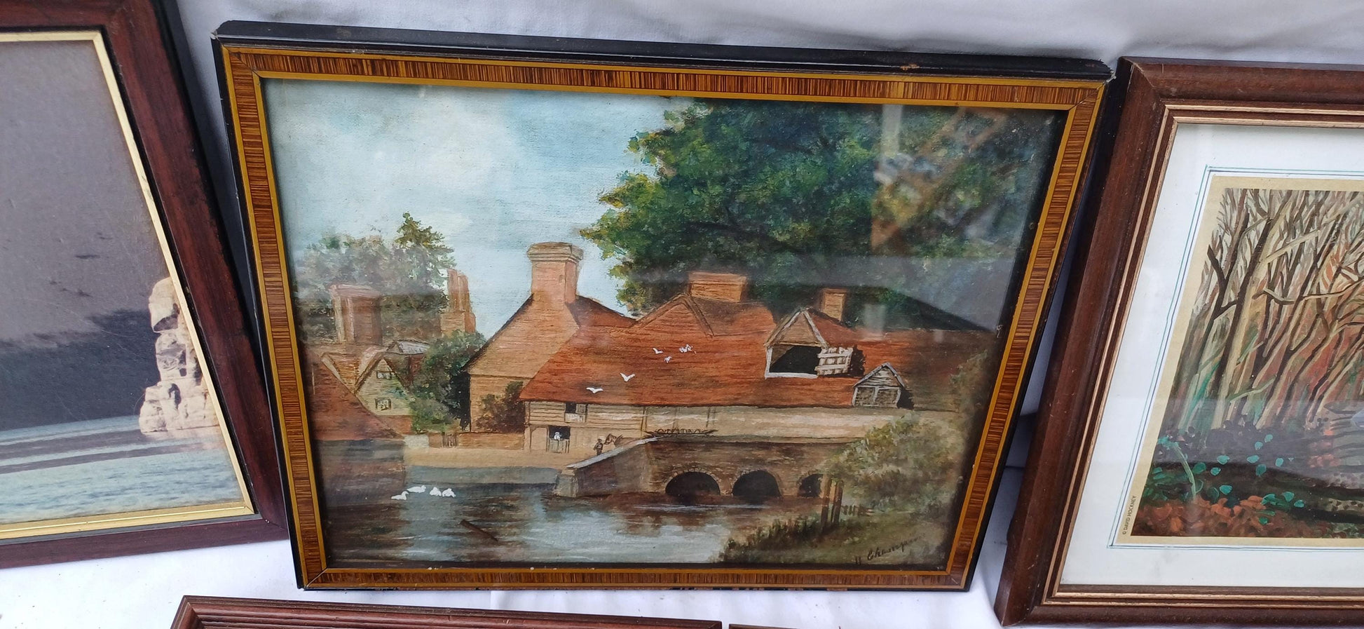 Collection of 7 Wooden Glazed Vintage Pictures Prints Frames Framing Glazed with Boarded Backings Frame Photo Artist Upcycling Project.