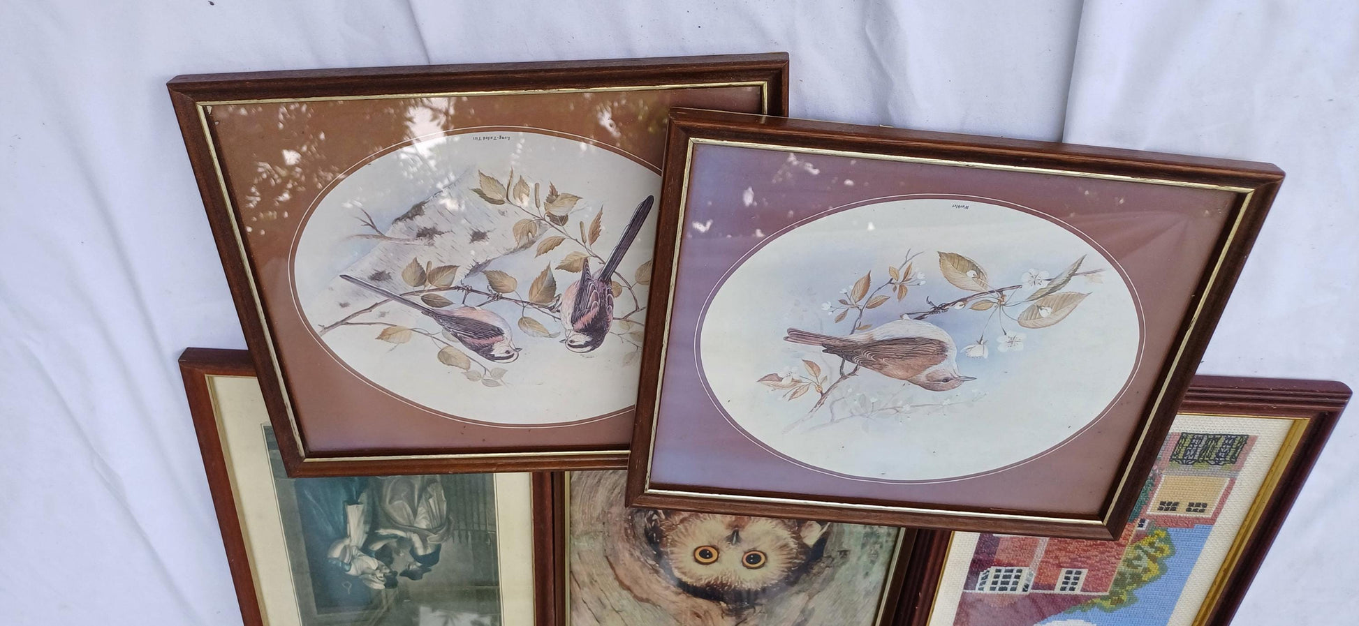 Collection of 7 Wooden Glazed Vintage Pictures Prints Frames Framing Glazed with Boarded Backings Frame Photo Artist Upcycling Project.