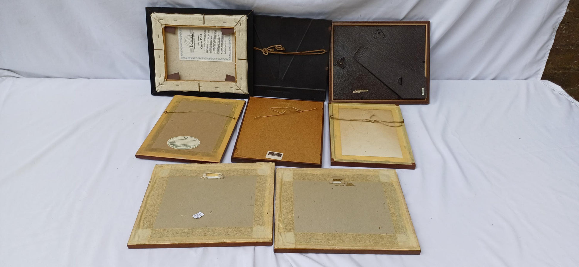 Collection of 7 Wooden Glazed Vintage Pictures Prints Frames Framing Glazed with Boarded Backings Frame Photo Artist Upcycling Project.