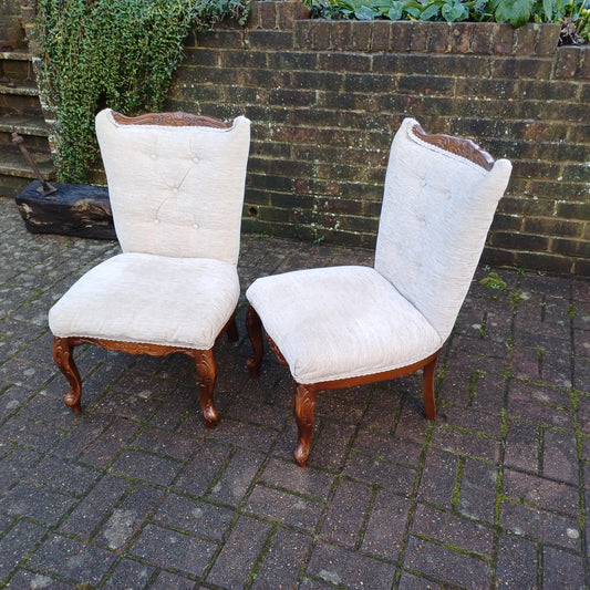 A Beautiful Pair of Vintage Newly Upholstered Occasional Nursing Chairs Carved Wooden Frames FREE HAND Delivery