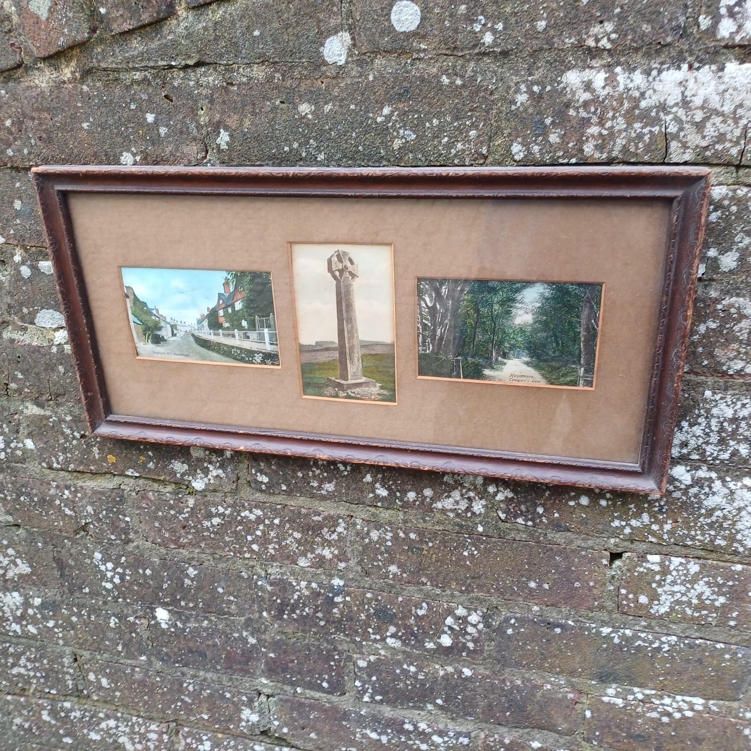 Haslemere and Hindhead, Surrey - Charming Vintage Postcards in carved 1900s Wooden Frame - Stephen's Hill, Gibbet Cross, Tennyson's Lane
