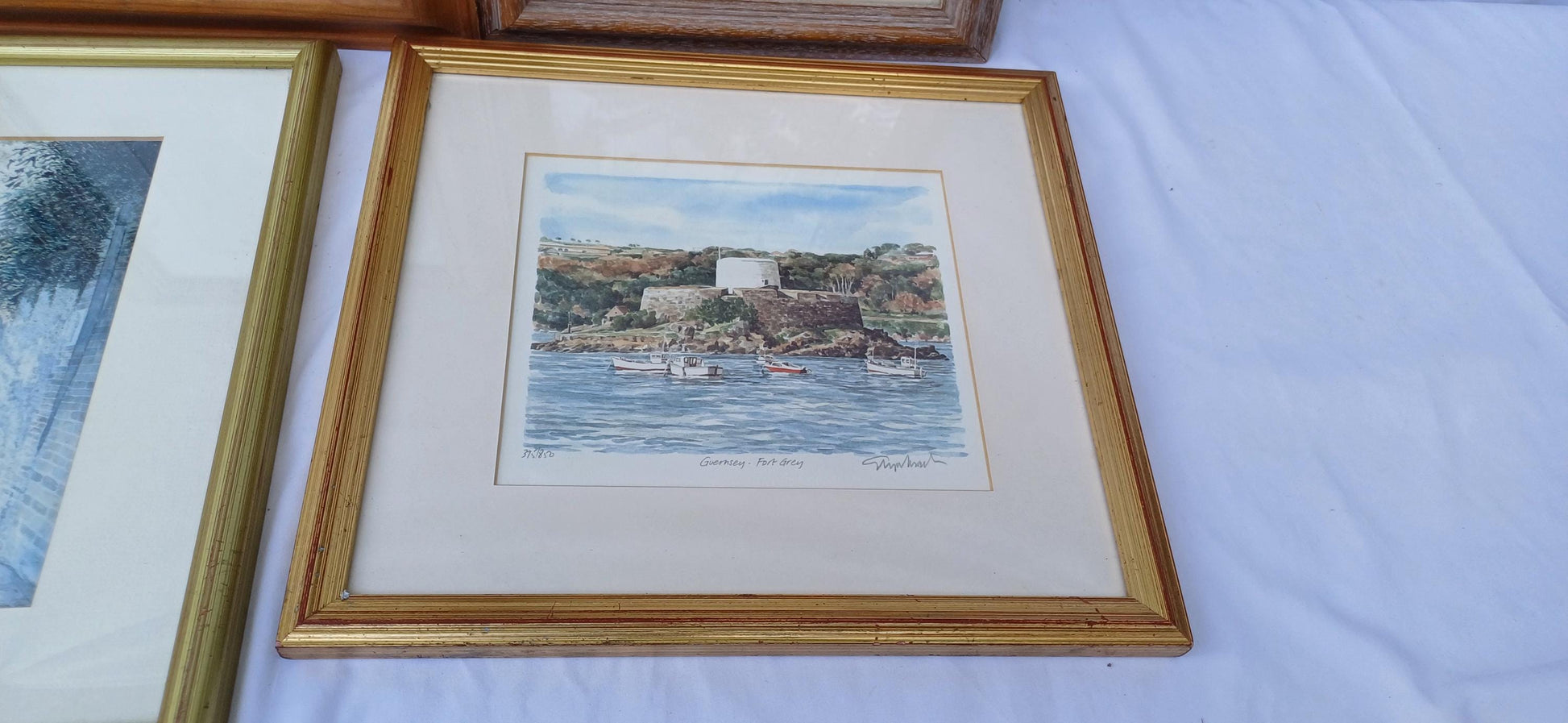 Collection of 5 Gold Vintage Pictures Prints Frames Framing Glazed with Boarded Backings Frame Photo Photograph Artist Upcycling Project.
