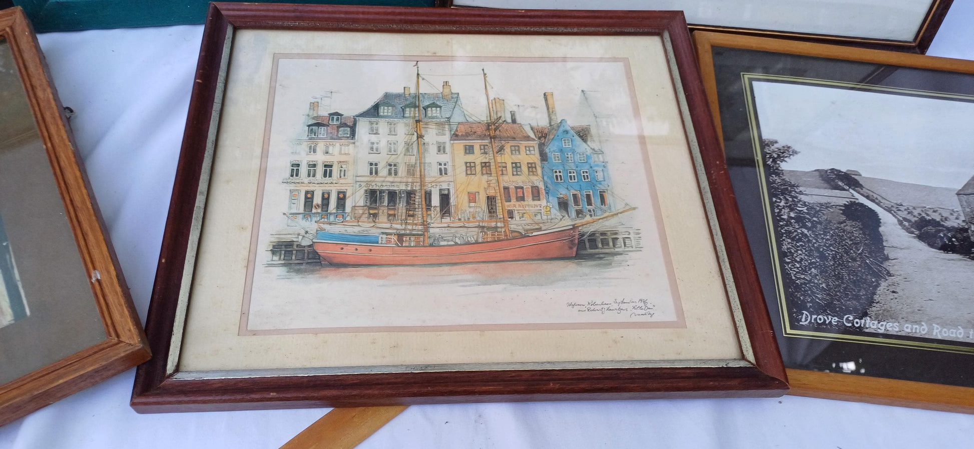 Collection of 7 Wooden Glazed Vintage Pictures Prints Frames Framing Glazed with Boarded Backings Frame Photo Artist Upcycling Project.